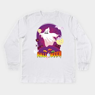 Halloween Ghost Pastel Candy Cute and Funny Spooky Costume Kids Long Sleeve T-Shirt